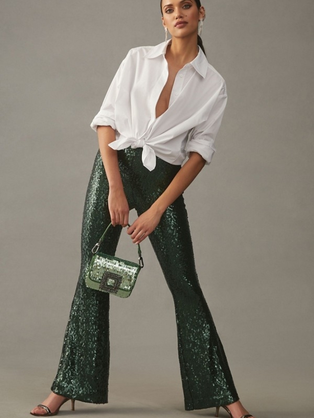 Anthropologie Emerald Green Sequin Flare Pants 4